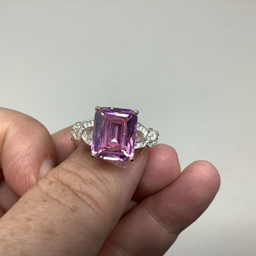Nataliya V Collister NVC Pink Emerald Cut  CZ with Silver-tone Band Ring